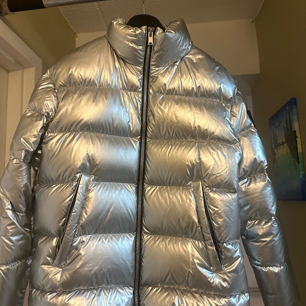 Moose Knuckles Metallic Silver Puffer Jacket